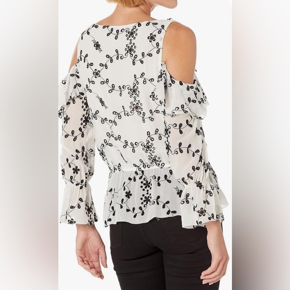 JOIE Carlyton Floral-Eyelet Cold-Shoulder Silk Top- Size Small - Picture 2 of 8